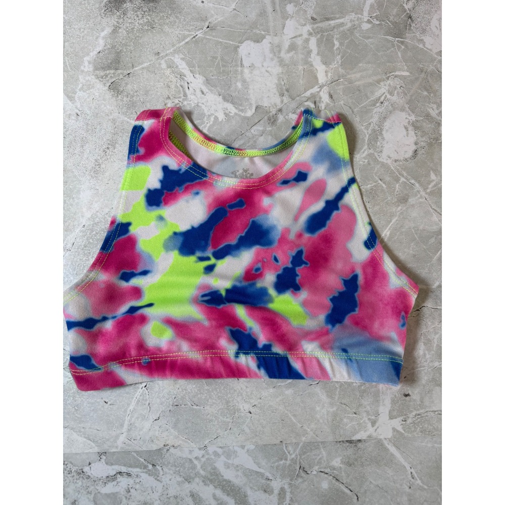 Justice Girls Tie Dye Sports Bra Neon Pink Blue Yellow Racerback XS‎ 5/6
